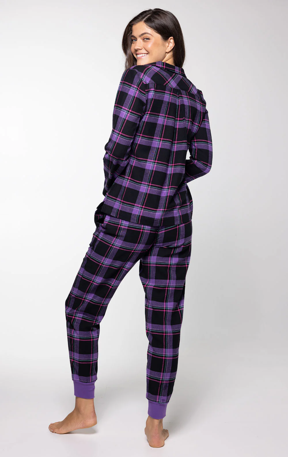 Plaid Button-Front Jogger Pajamas - Image 5
