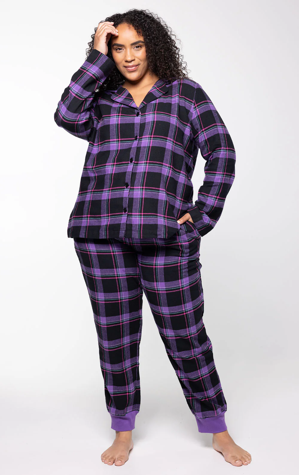 Plaid Button-Front Jogger Pajamas - Image 6