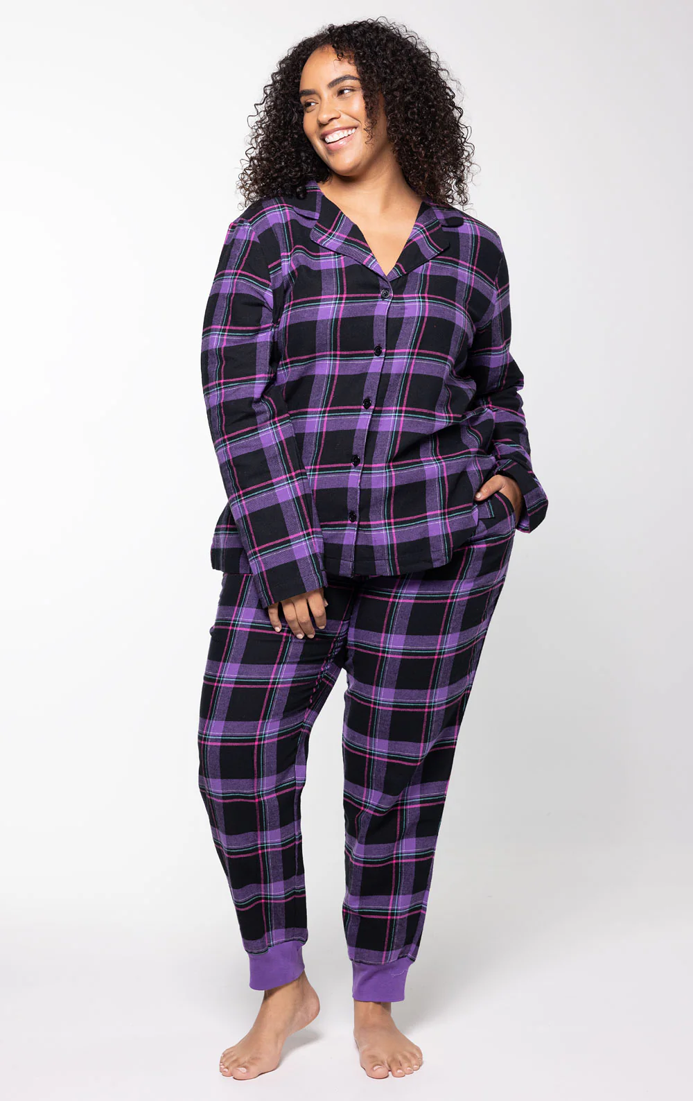 Plaid Button-Front Jogger Pajamas - Image 7