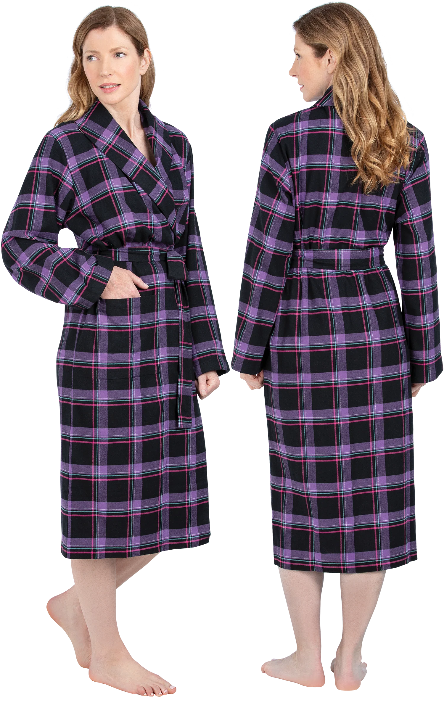 Blackberry Plaid Flannel Robe - Image 2