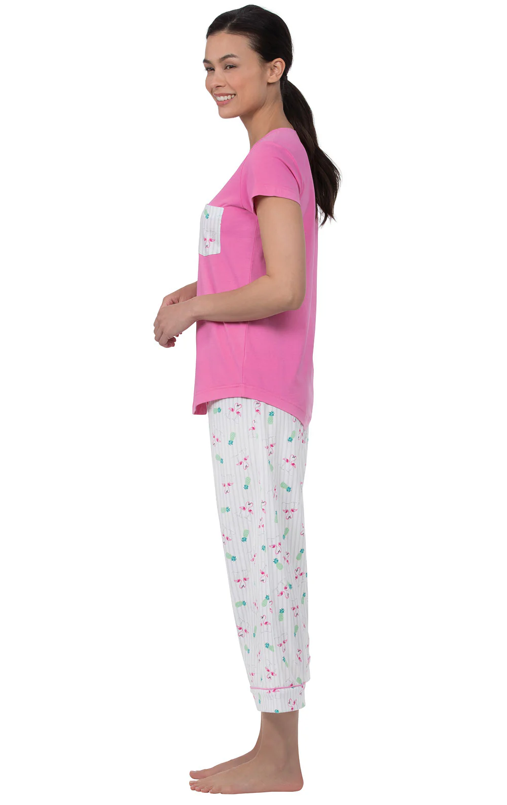 Pocket Tee Capri Pajamas - Flamingo Stipe - Final Sale - Image 4