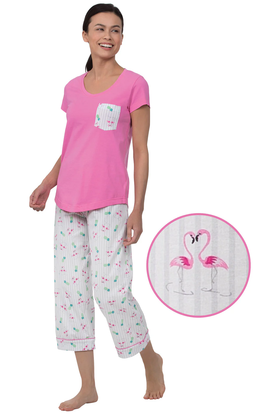 Pocket Tee Capri Pajamas - Flamingo Stipe - Final Sale - Image 6