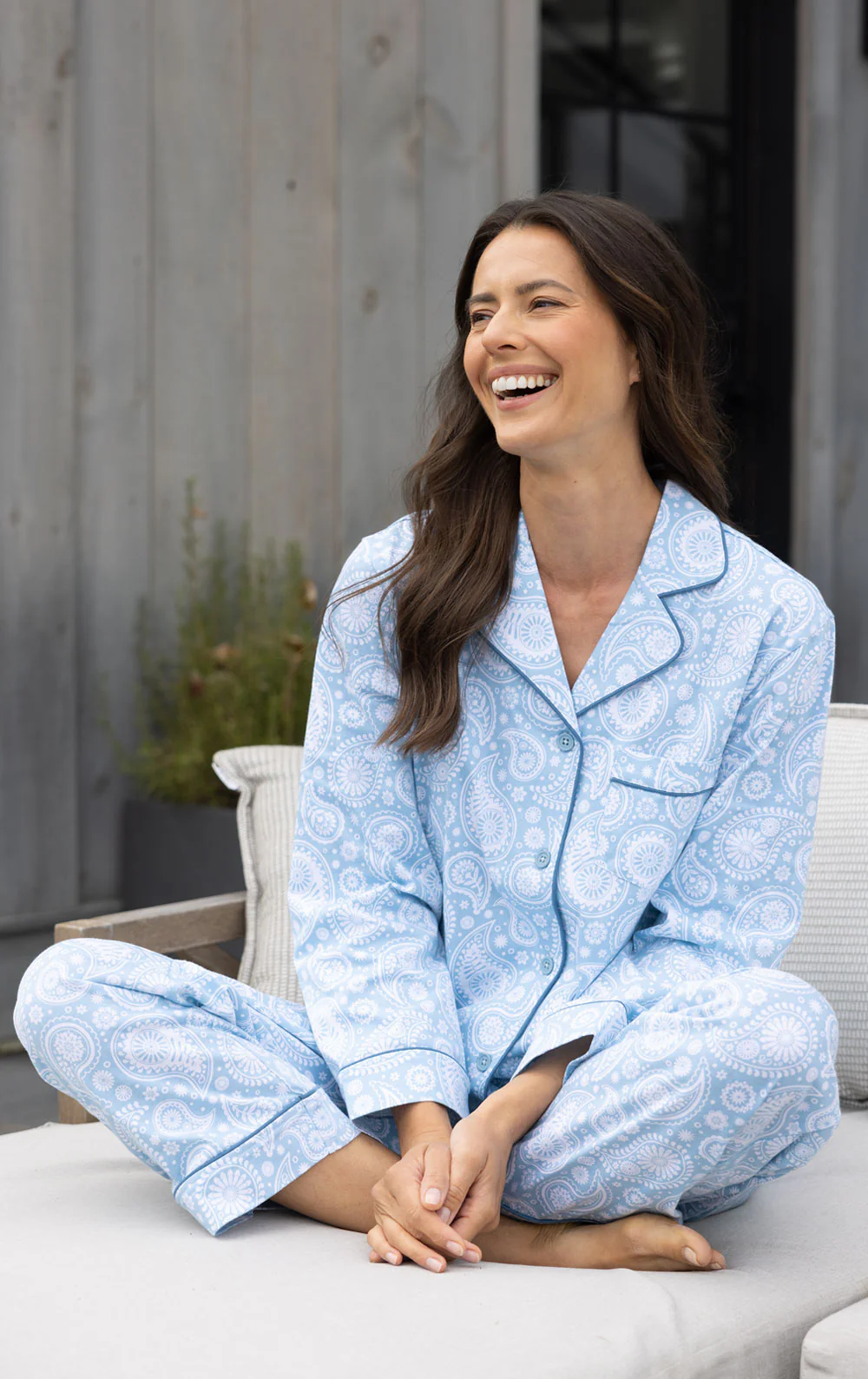 Printed Button-Front Pajamas - Blue Paisley - Image 4
