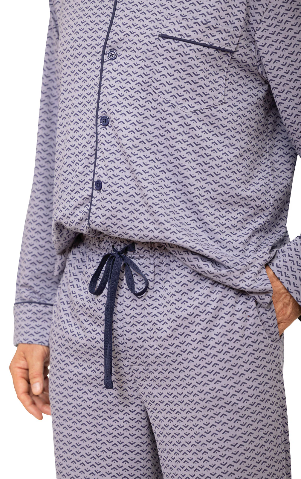 Printed Long Sleeve Button-Front Men's Pajamas - Image 10