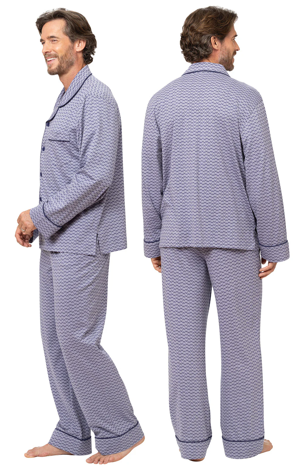 Printed Long Sleeve Button-Front Men's Pajamas - Image 3