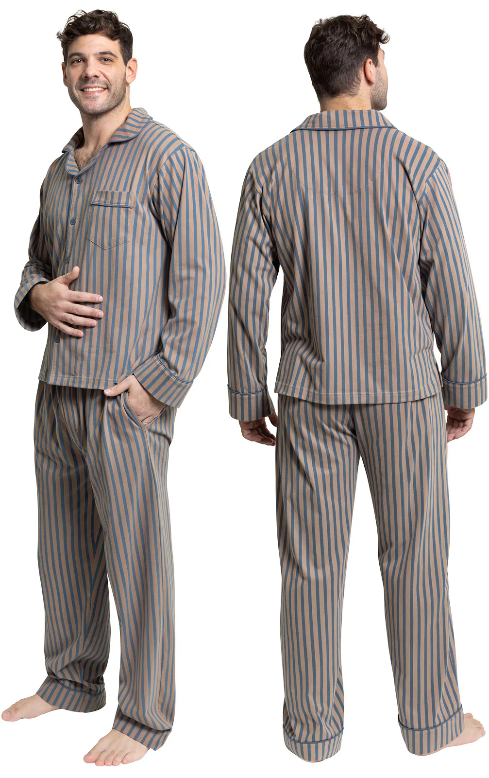 Printed Long Sleeve Button-Front Men's Pajamas - Image 4