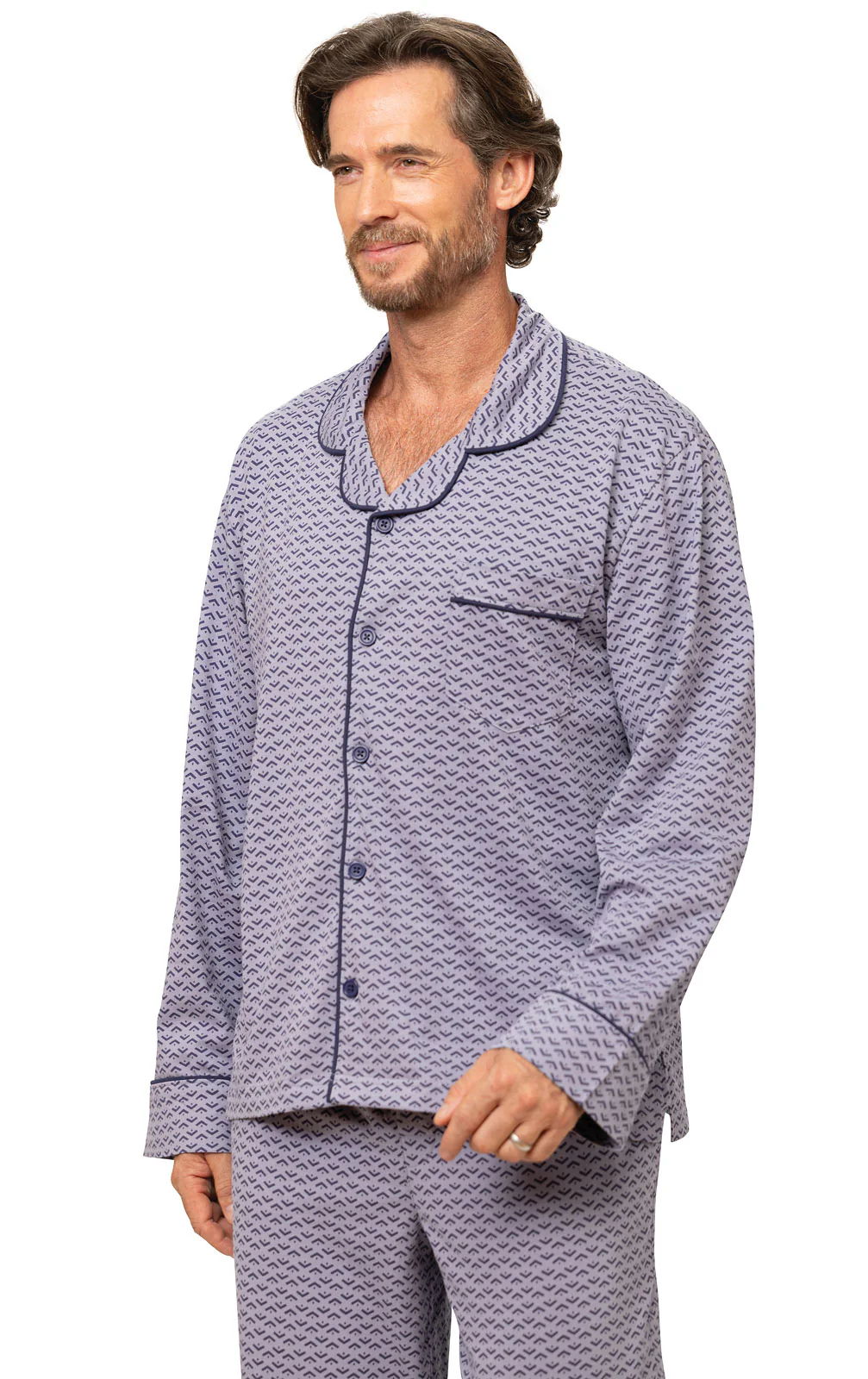 Printed Long Sleeve Button-Front Men's Pajamas - Image 8
