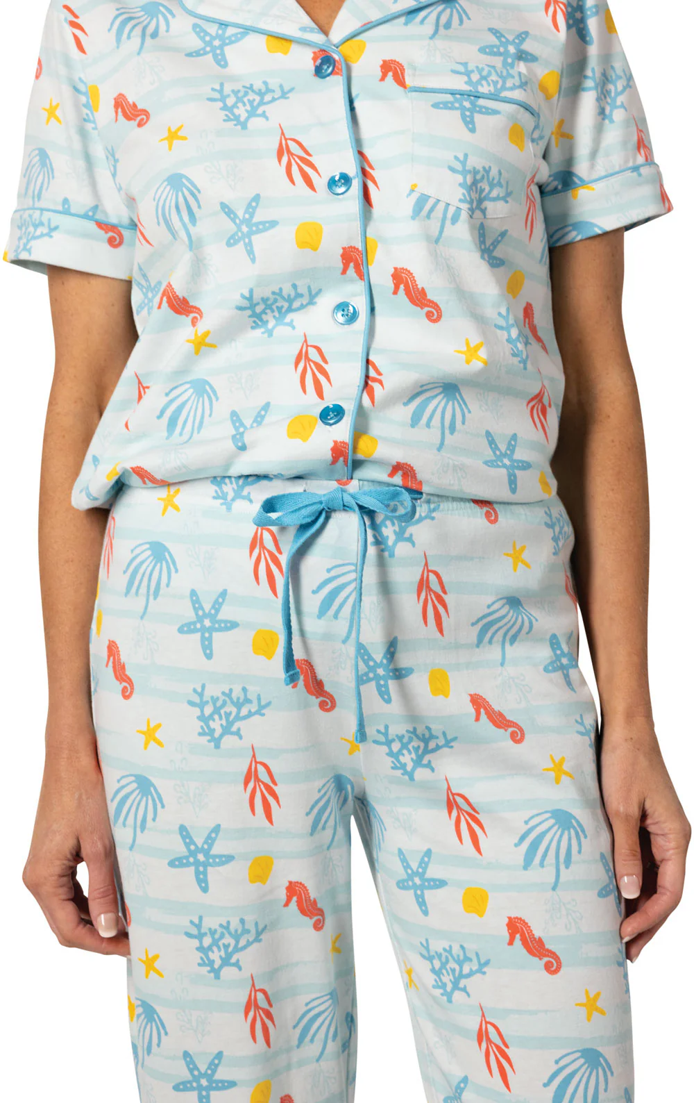 Printed Short Sleeve Button-Front Capri Pajamas - Image 2