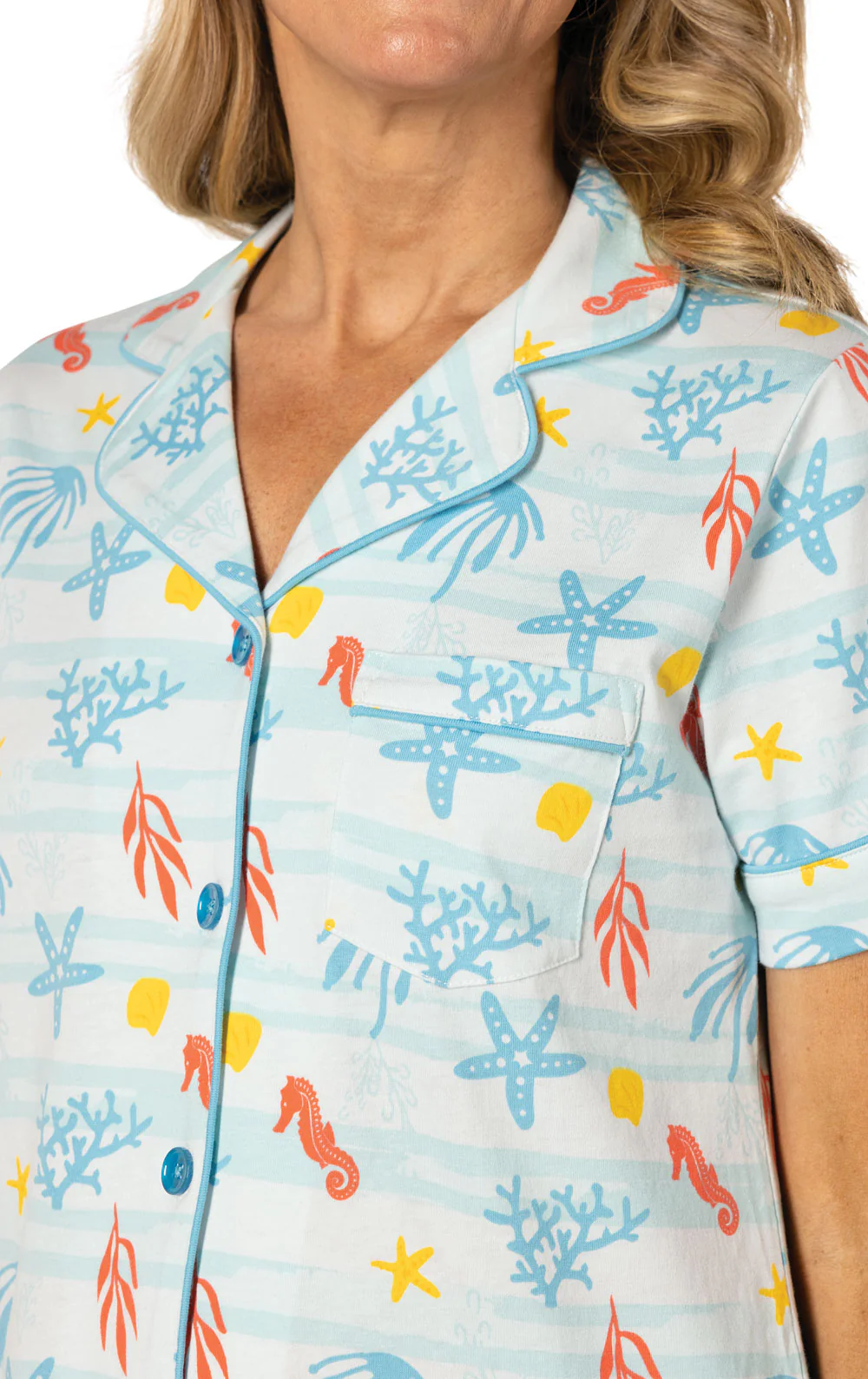 Printed Short Sleeve Button-Front Capri Pajamas - Image 3