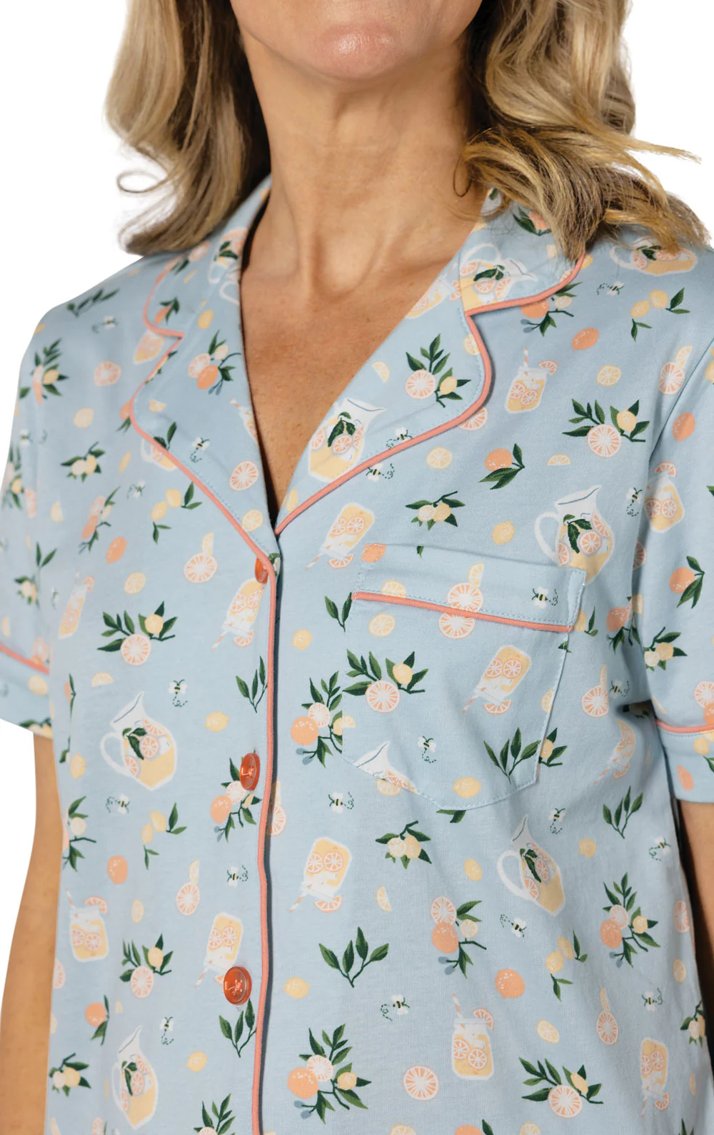 Printed Short Sleeve Button-Front Capri Pajamas - Image 8