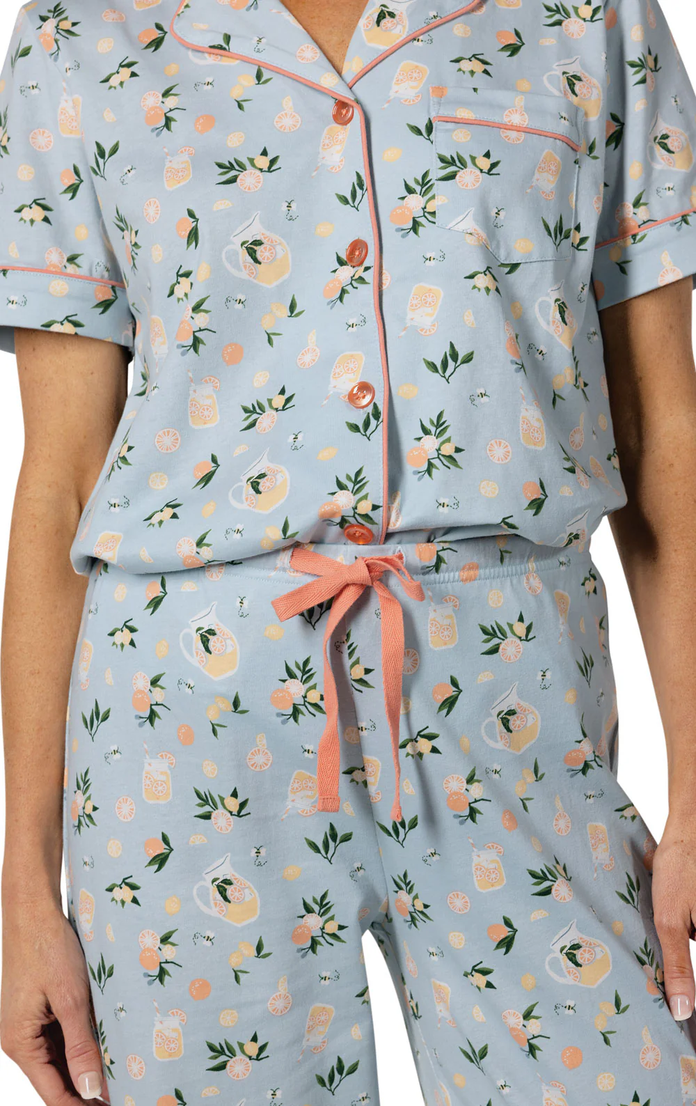 Printed Short Sleeve Button-Front Capri Pajamas - Image 9