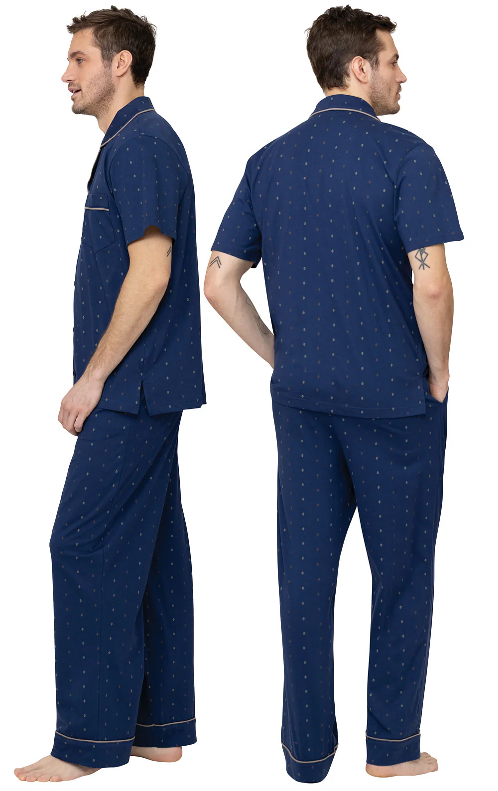 Printed Short Sleeve Button-Front Men's Pajamas- Final Sale - Image 3