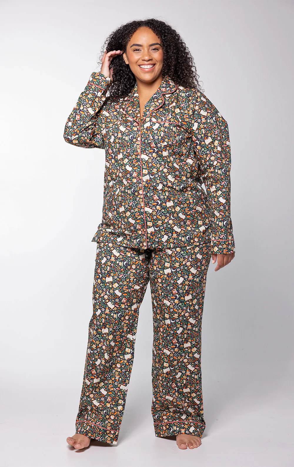 Rested Cotton Button-Front Pajamas – Cozy Reader - Pet & Owner - Image 9