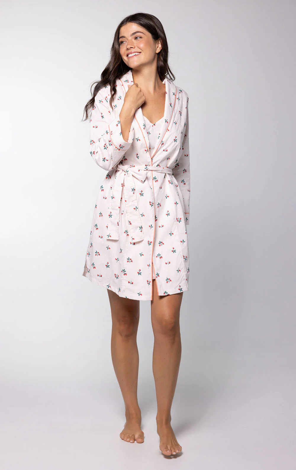 Rested Cotton Short Robe – Strawberry Cream