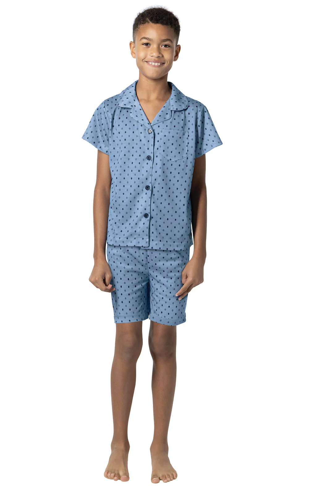 Button-Front Short Sleeve & Shorts Unisex Kids Pajamas - Image 3