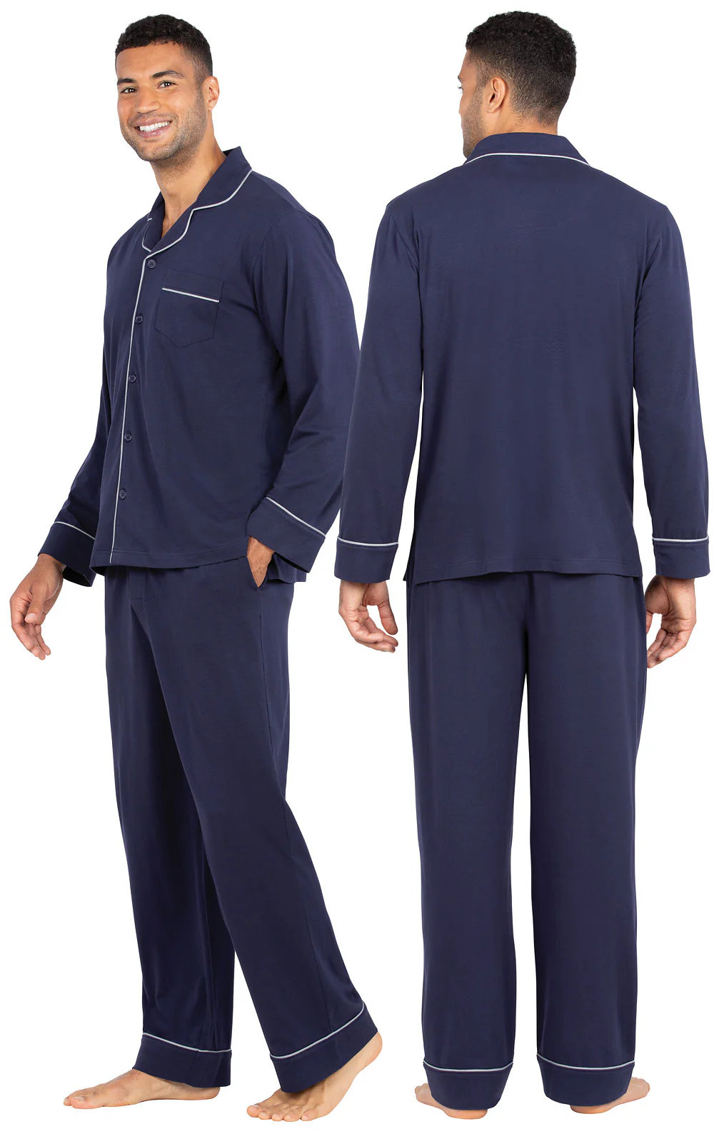 Solid Jersey Button-Front Men's Pajamas - Image 12