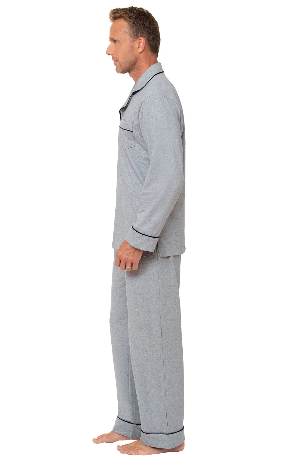 Solid Jersey Button-Front Men's Pajamas - Image 13