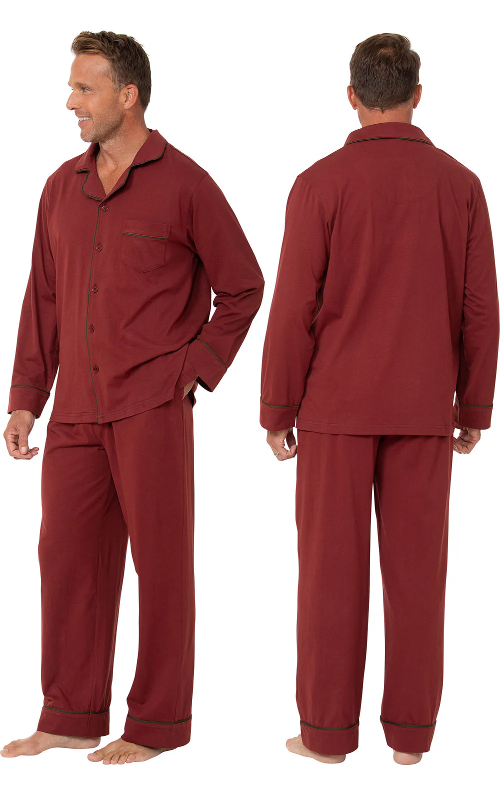 Solid Jersey Button-Front Men's Pajamas - Image 15