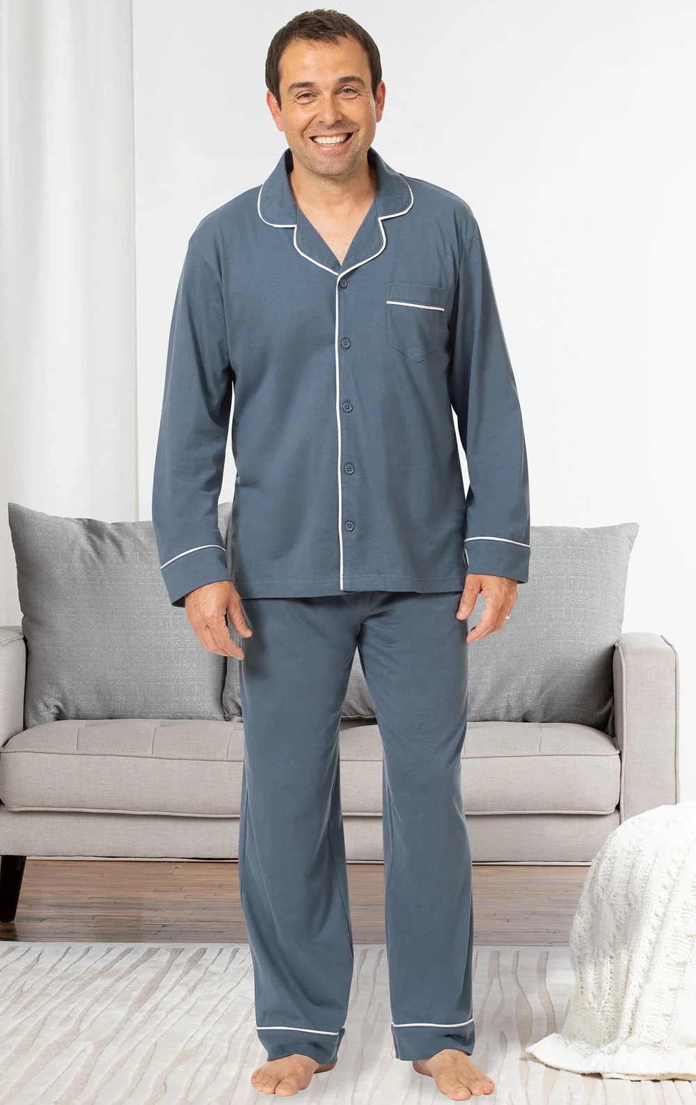 Solid Jersey Button-Front Men's Pajamas - Image 16