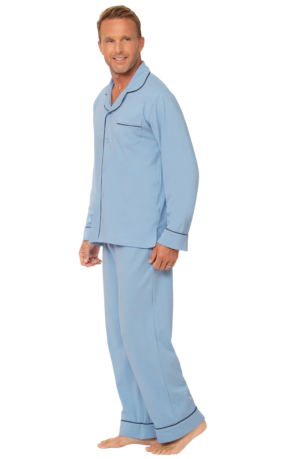 Solid Jersey Button-Front Men's Pajamas - Image 18