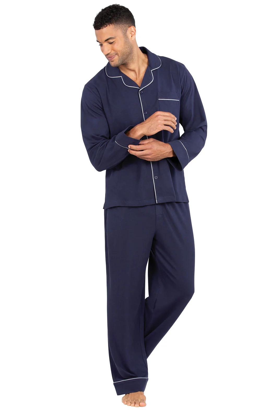 Solid Jersey Button-Front Men's Pajamas - Image 3