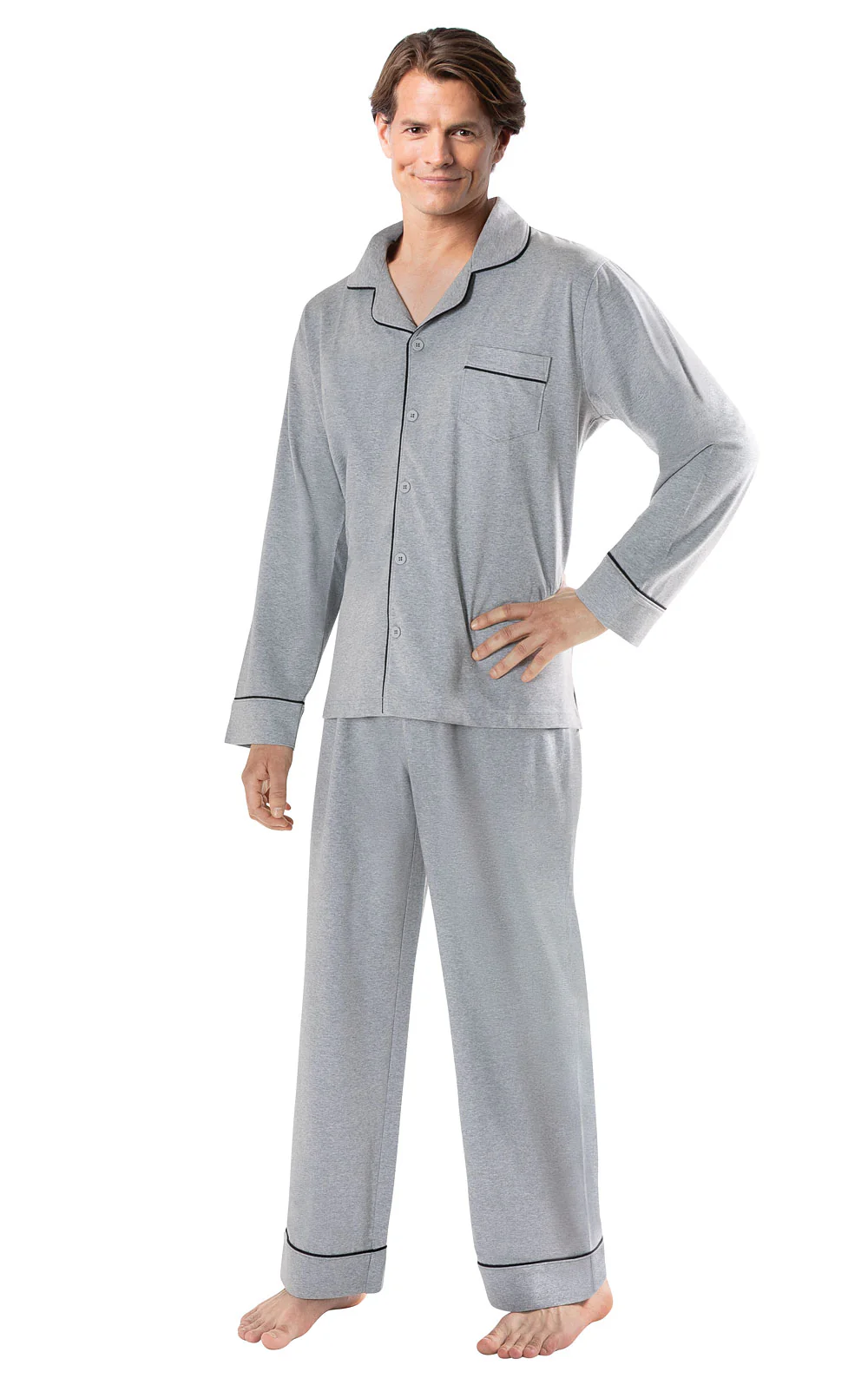 Solid Jersey Button-Front Men's Pajamas - Image 4