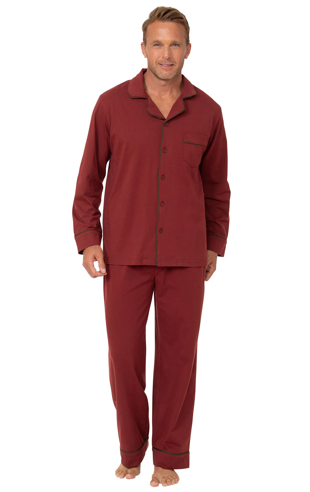 Solid Jersey Button-Front Men's Pajamas - Image 5