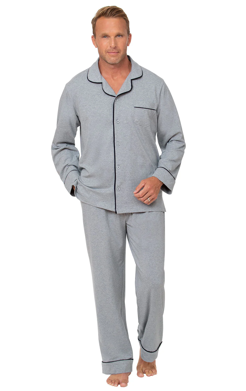 Solid Jersey Button-Front Men's Pajamas - Image 6