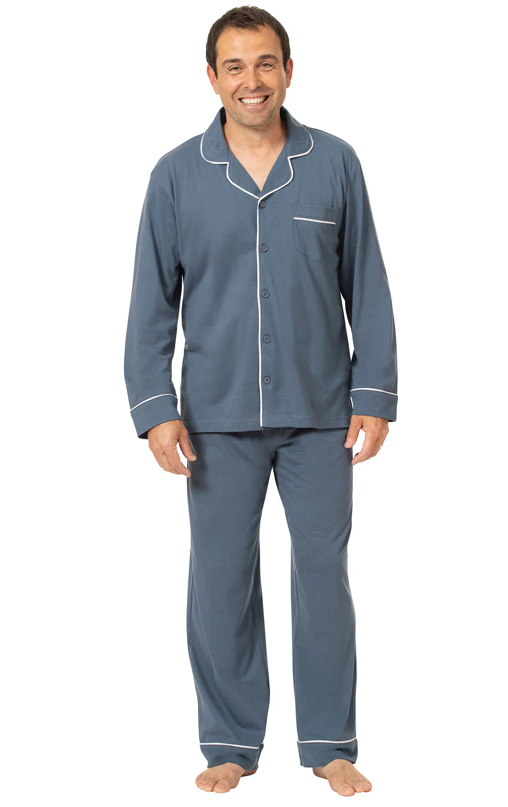 Solid Jersey Button-Front Men's Pajamas - Image 7