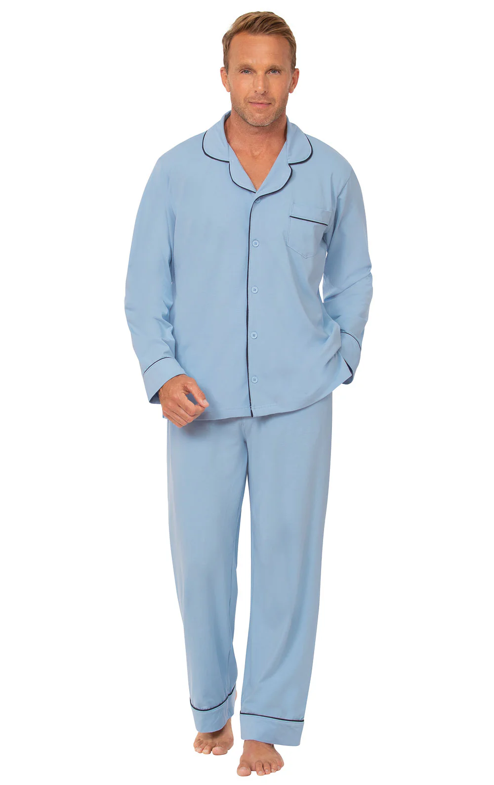 Solid Jersey Button-Front Men's Pajamas - Image 8