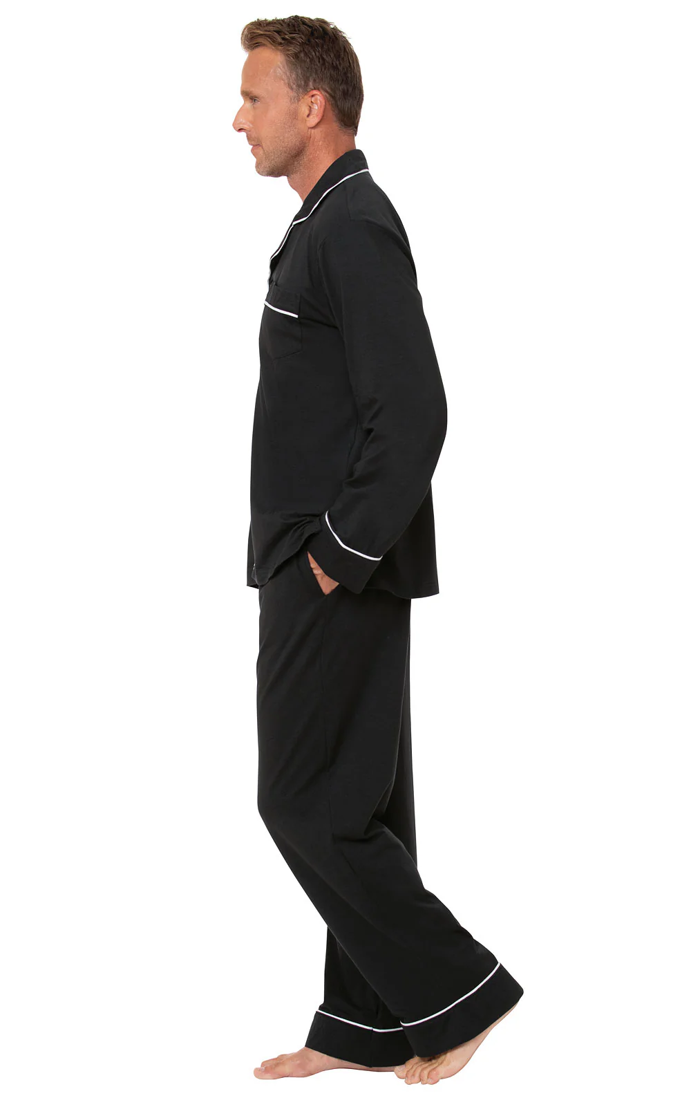 Solid Jersey Button-Front Men's Pajamas - Image 9
