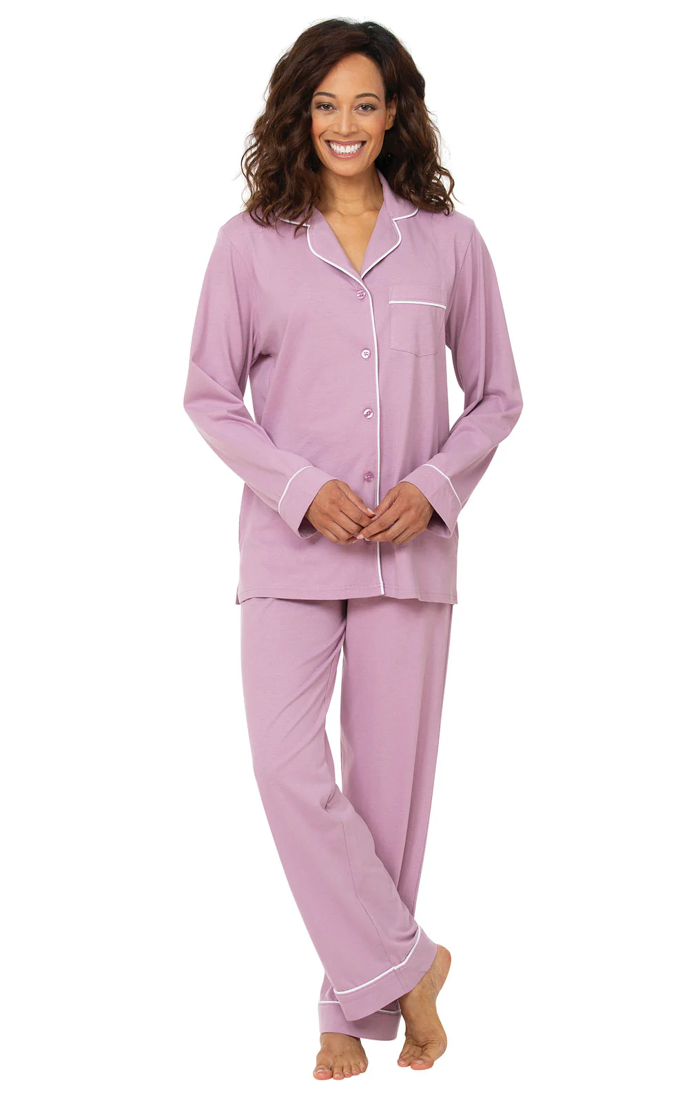 Solid Jersey Button-Front Pajamas - Image 19