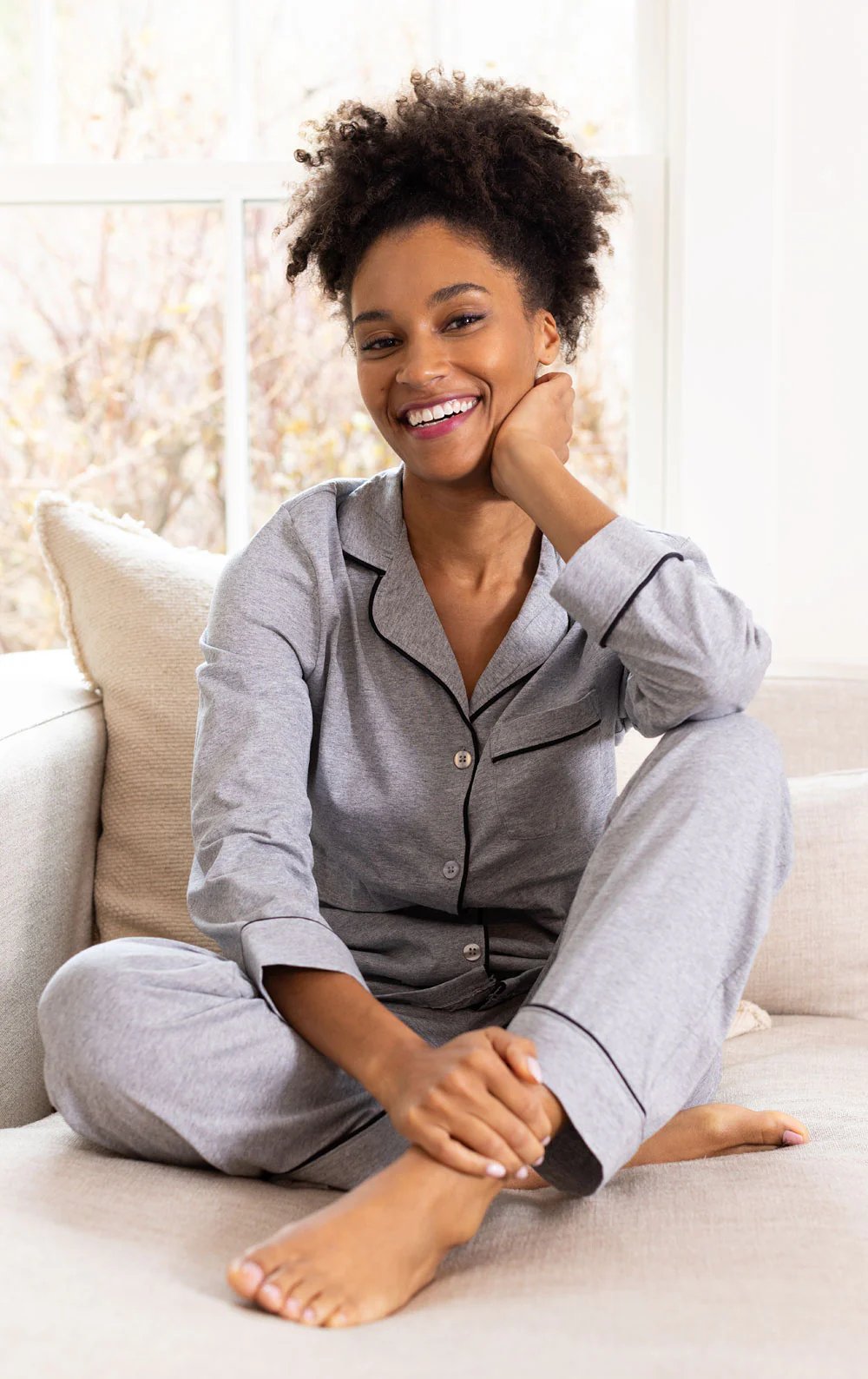 Solid Jersey Button-Front Pajamas - Image 8