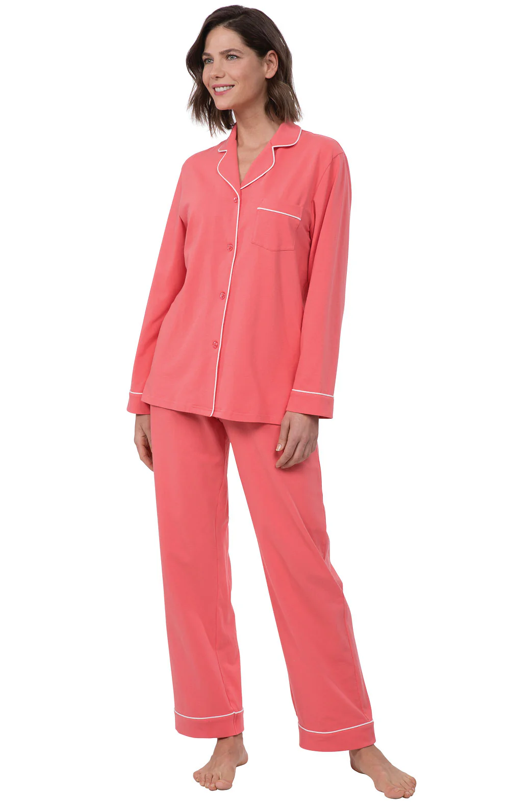 Solid Jersey Button-Front Pajamas - Coral - Final Sale