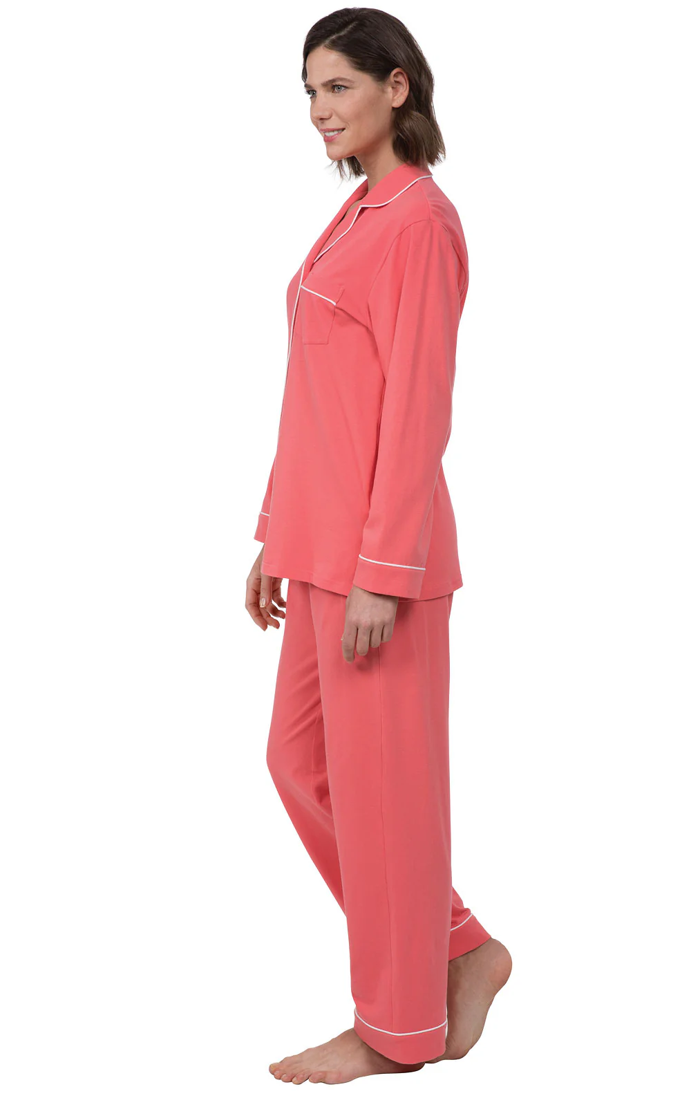 Solid Jersey Button-Front Pajamas - Coral - Final Sale - Image 2