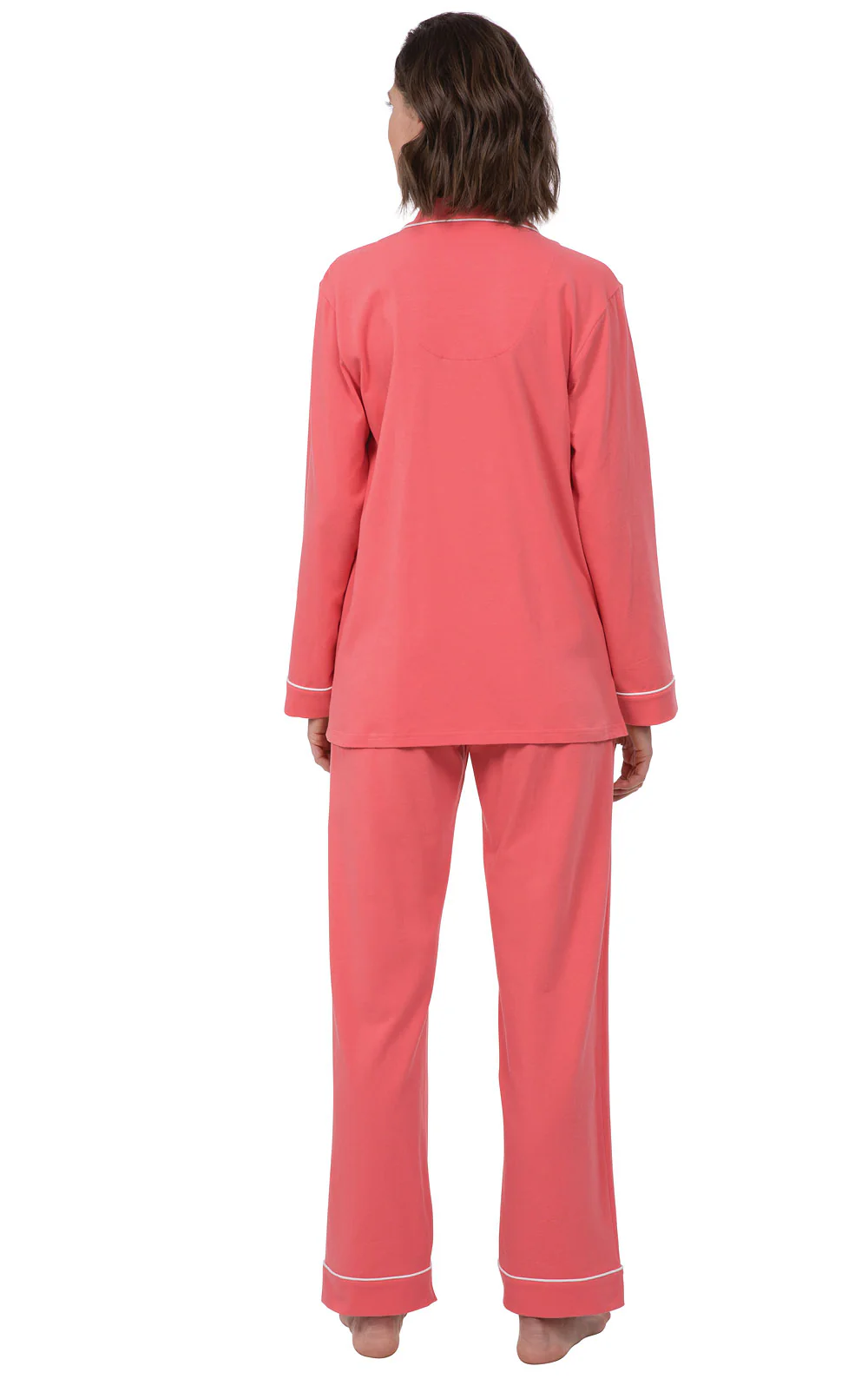 Solid Jersey Button-Front Pajamas - Coral - Final Sale - Image 3