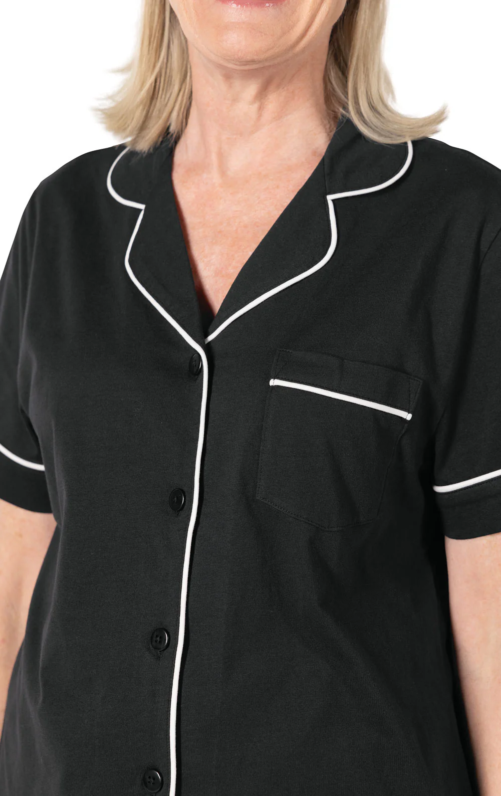 Solid Jersey Short-Sleeve Button-Front Capri Pajamas- FINAL SALE - Image 3