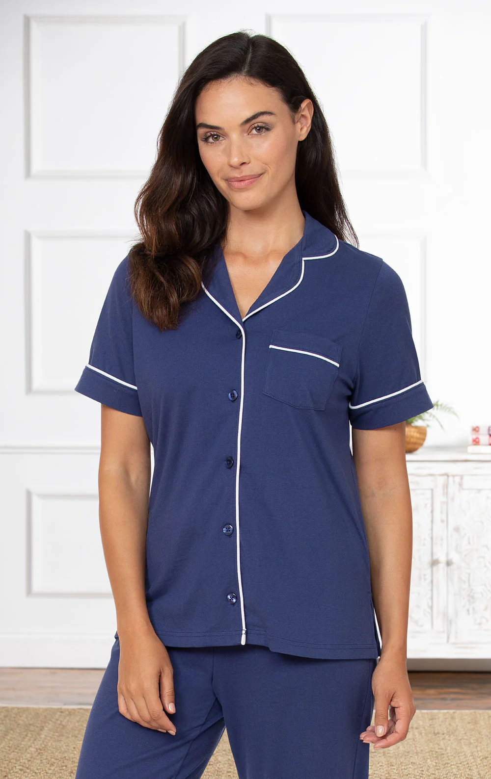 Solid Jersey Short-Sleeve Button-Front Pajamas - Image 15