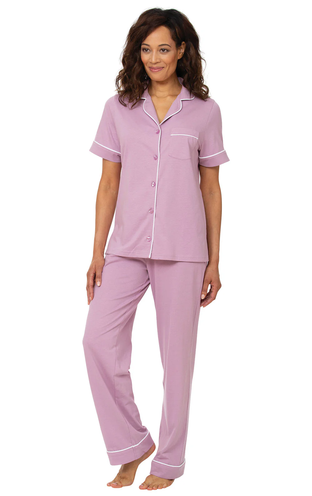 Solid Jersey Short-Sleeve Button-Front Pajamas - Image 23