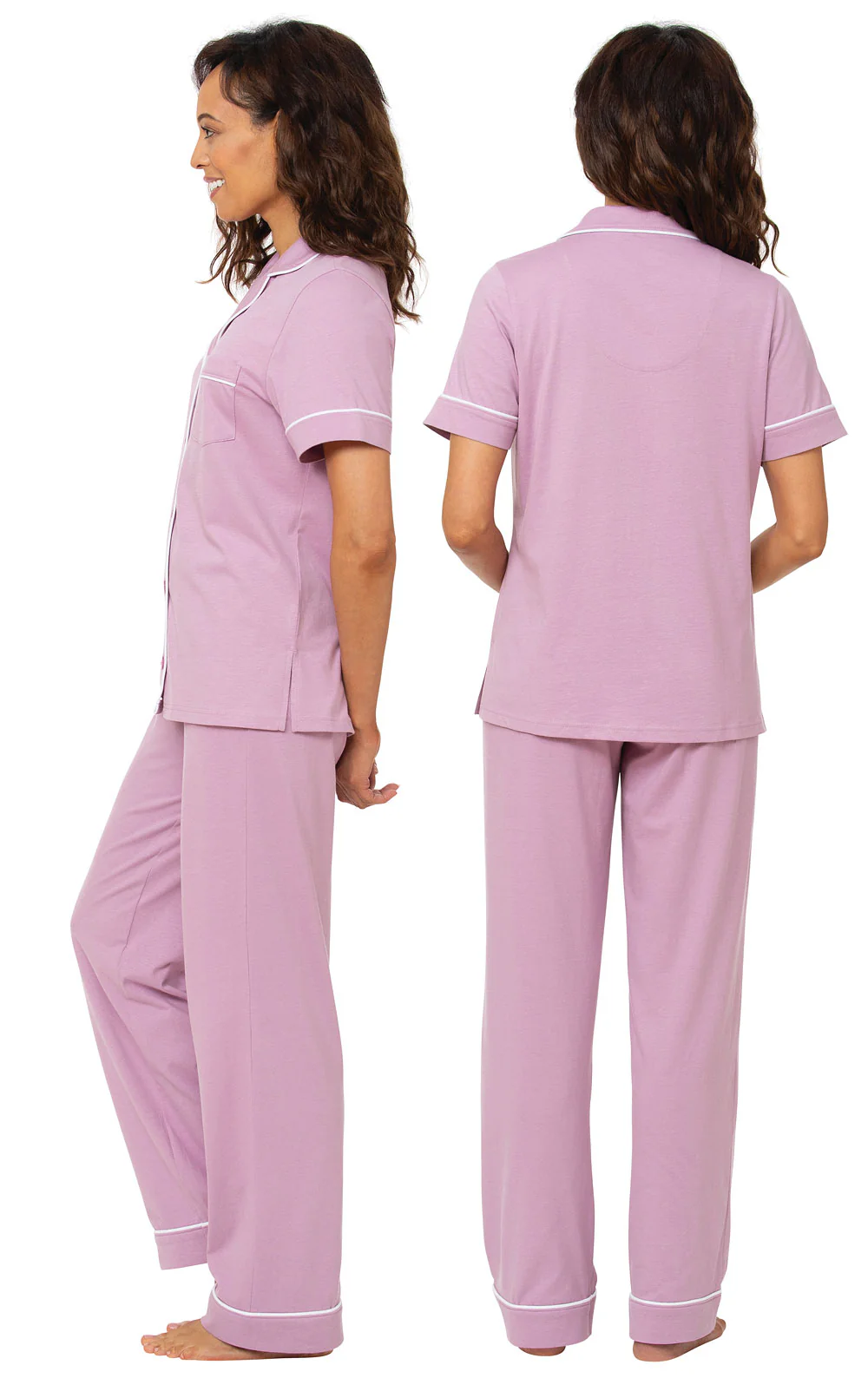 Solid Jersey Short-Sleeve Button-Front Pajamas - Image 24