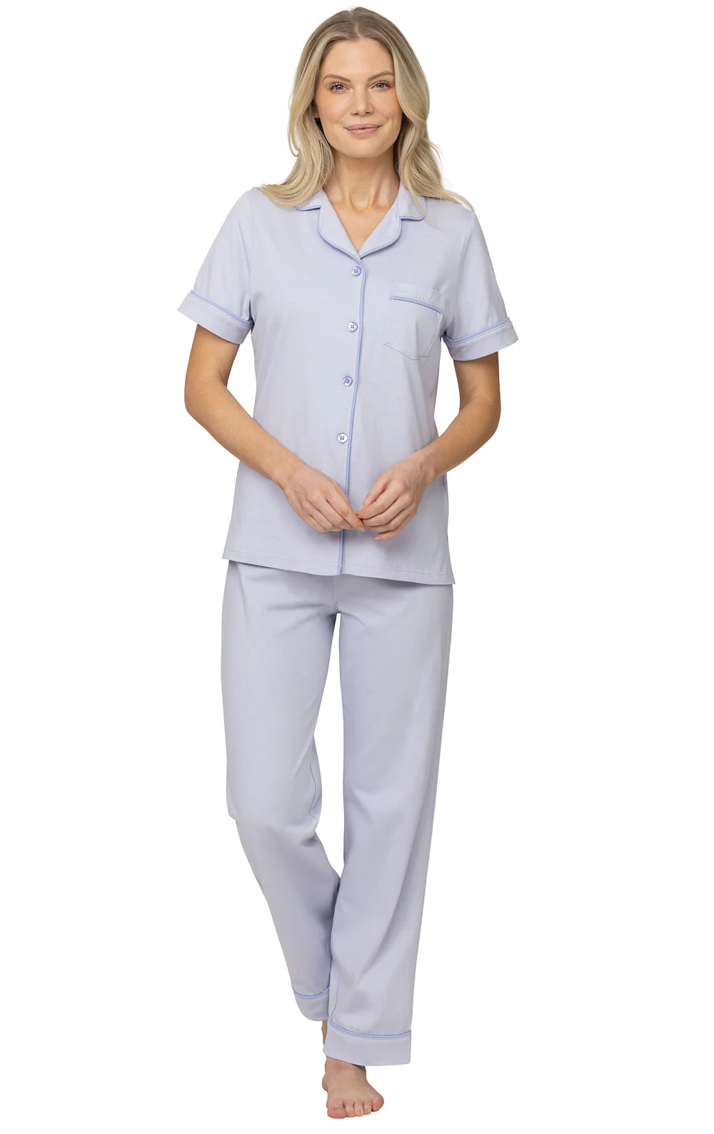Solid Jersey Short-Sleeve Button-Front Pajamas - Periwinkle - Final Sale
