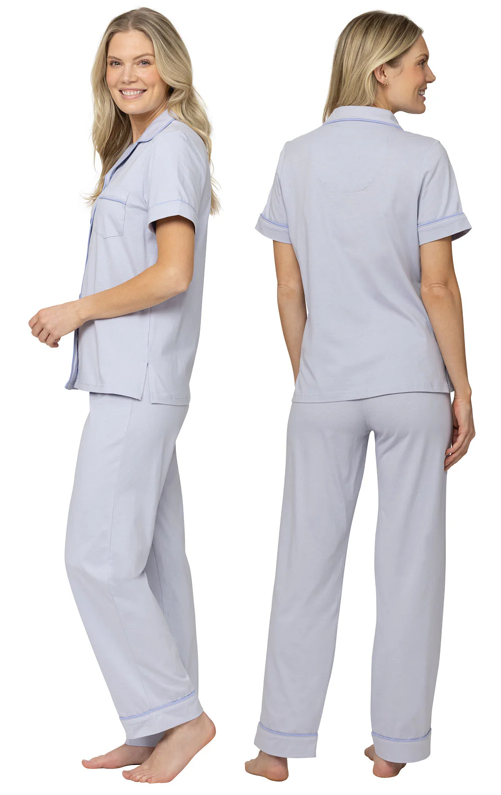 Solid Jersey Short-Sleeve Button-Front Pajamas - Periwinkle - Final Sale - Image 2