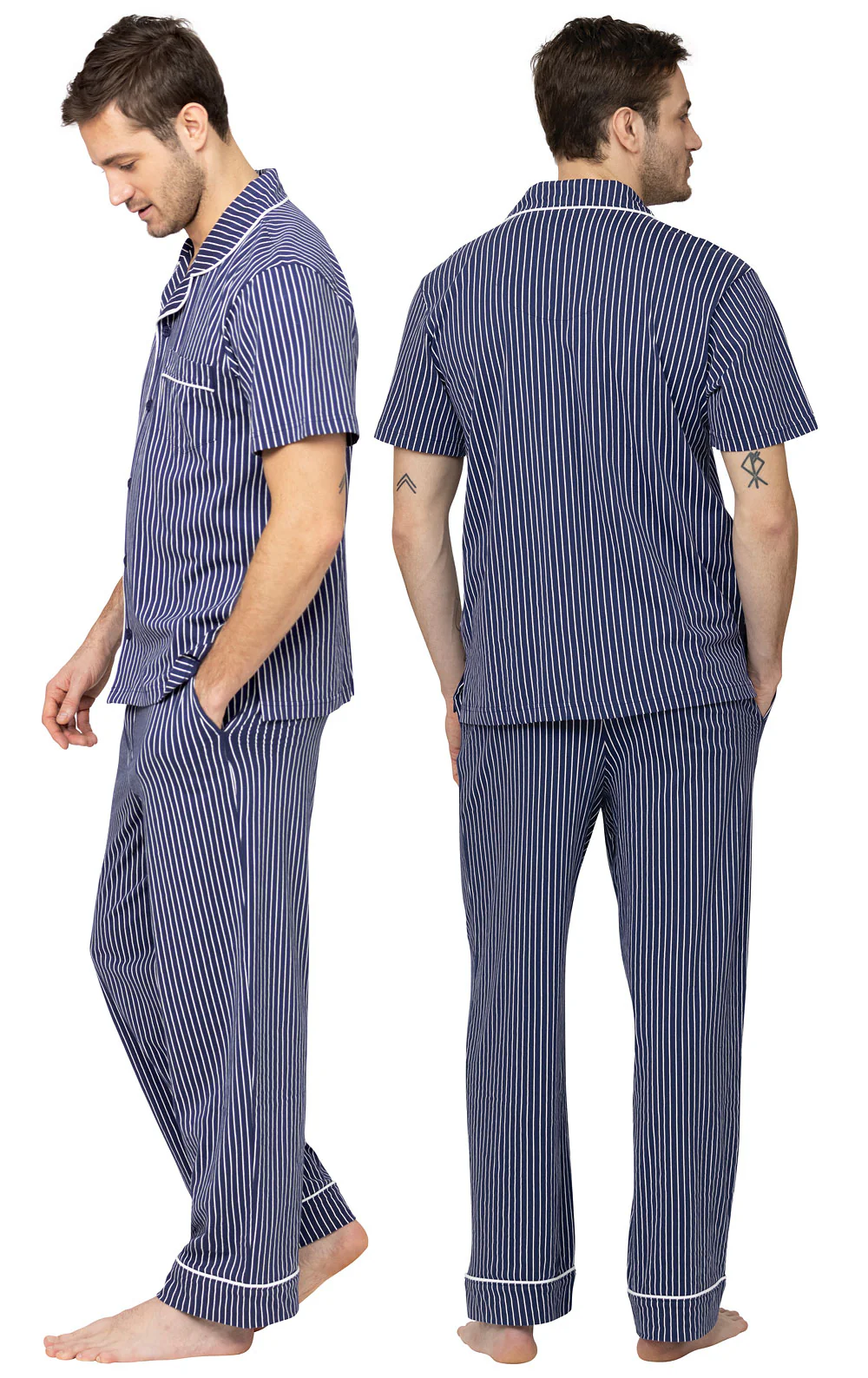 Stripe Short-Sleeve Button-Front Men's Pajamas - Final Sale - Image 3
