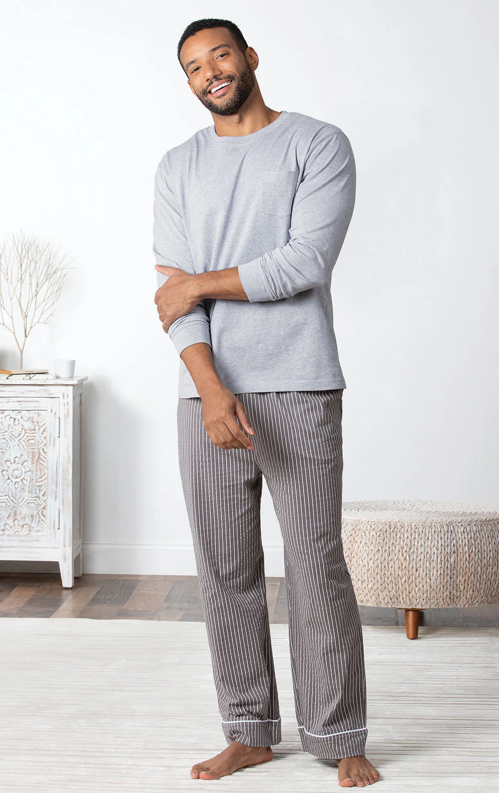 Striped Long Sleeve Pullover Men's Pajamas - Image 4