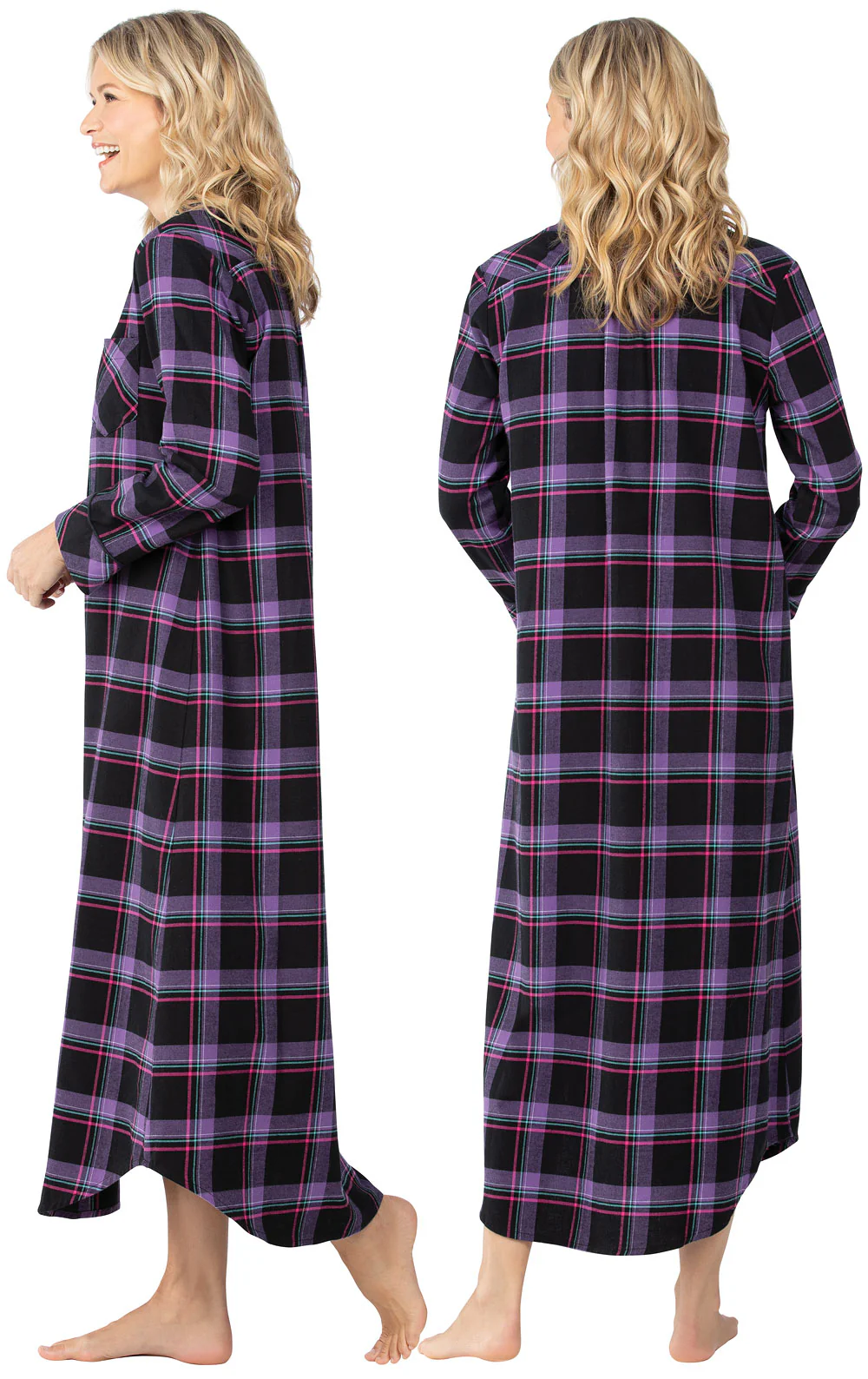 Women`s Bright Plaid Long Gown - Black - Image 2
