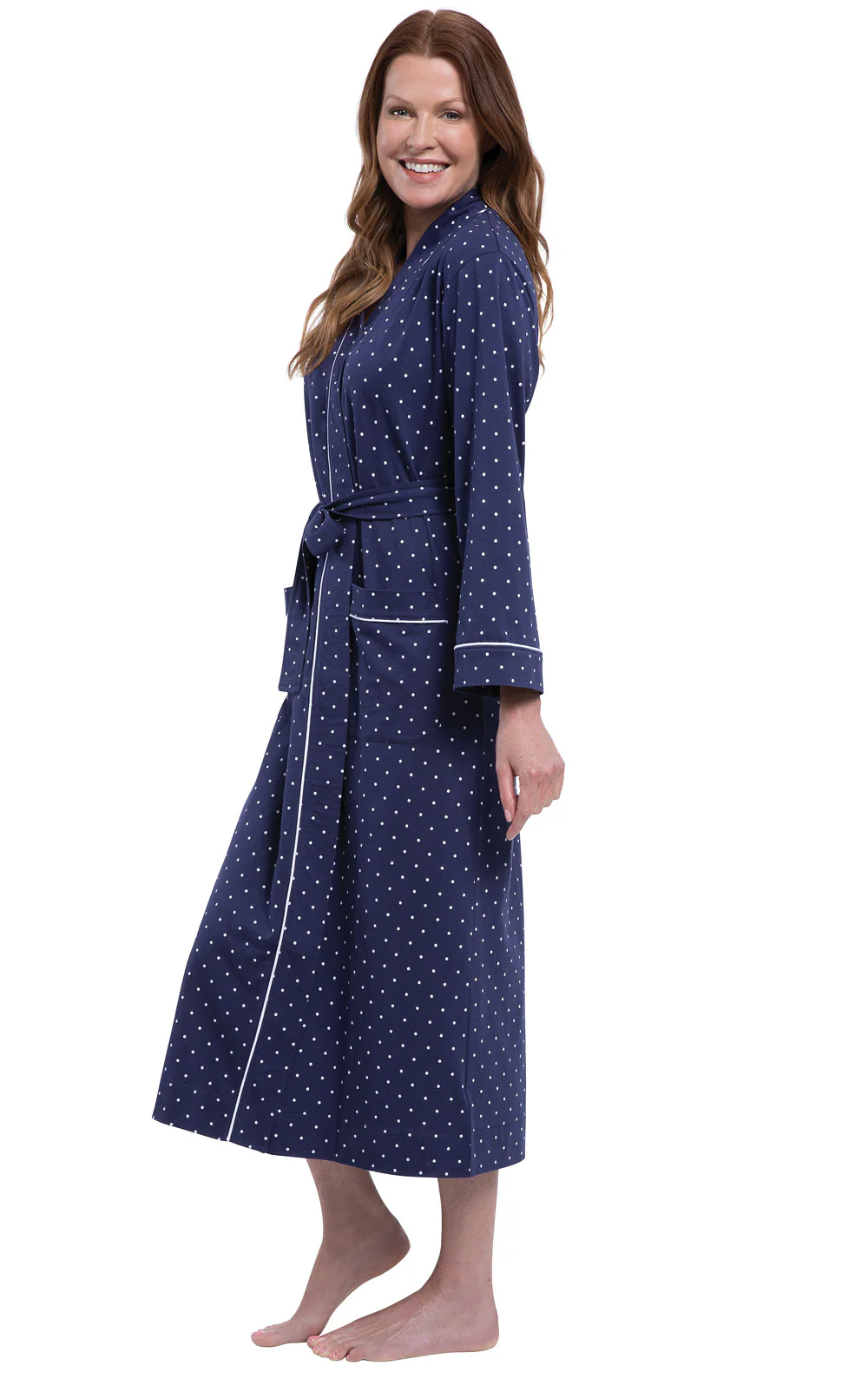 Classic Polka Dots Long Robe - Navy - Image 3